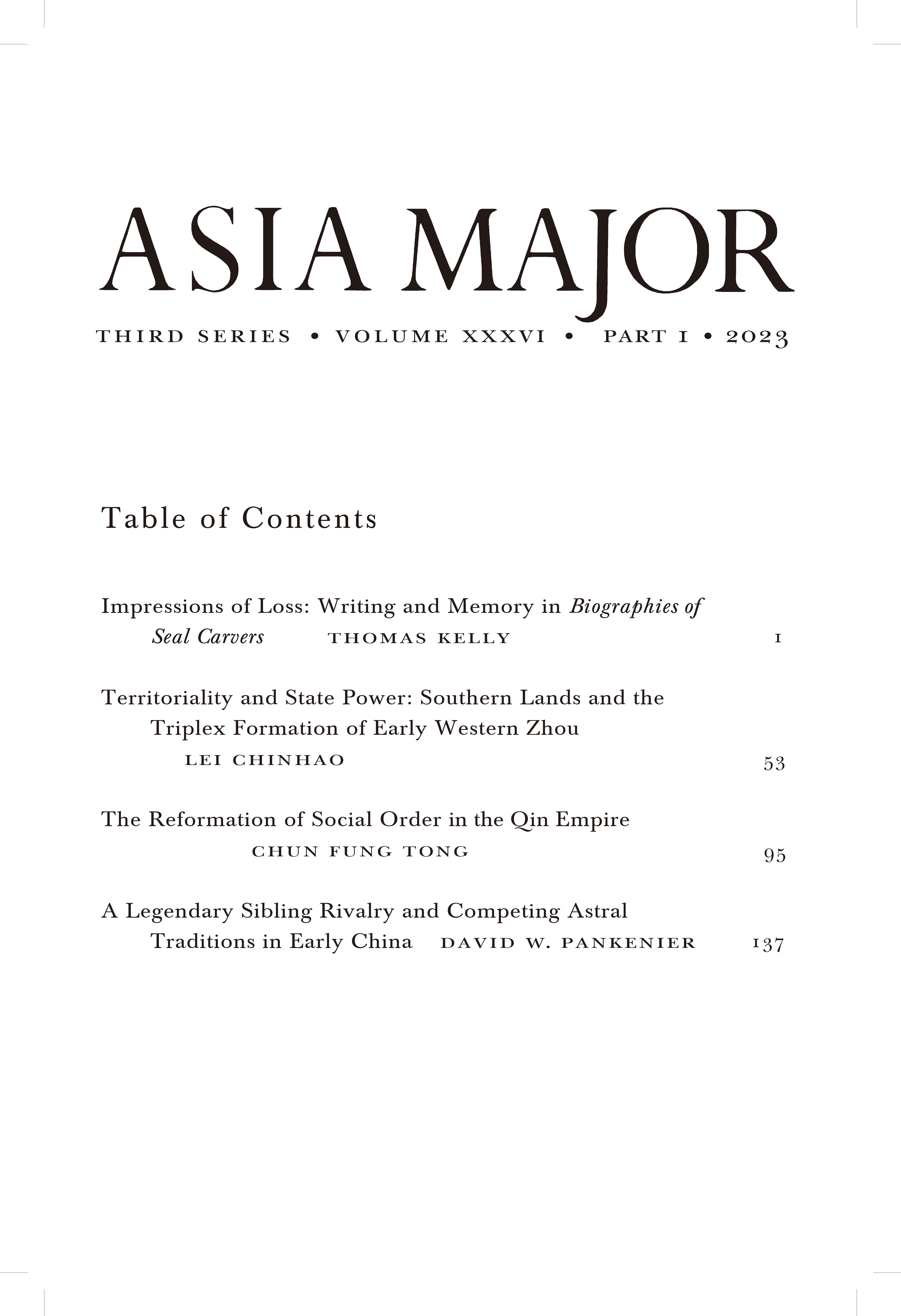 Asia Major, Volume 36 Part 1